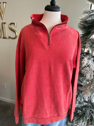 Vintage wash quarter zip crimson