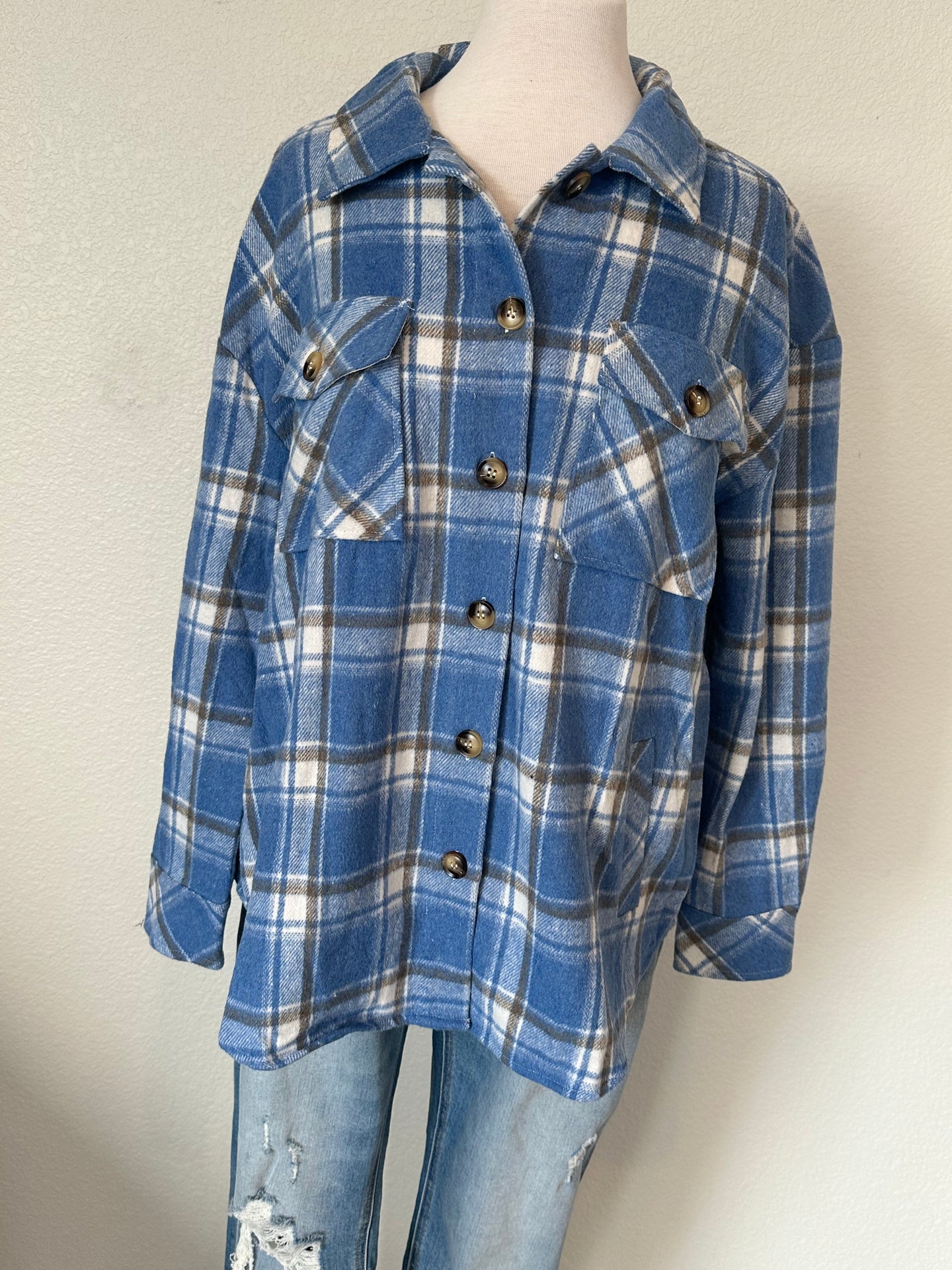 Blue plaid shacket medium