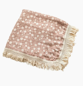 Fringe swaddle blanket floral