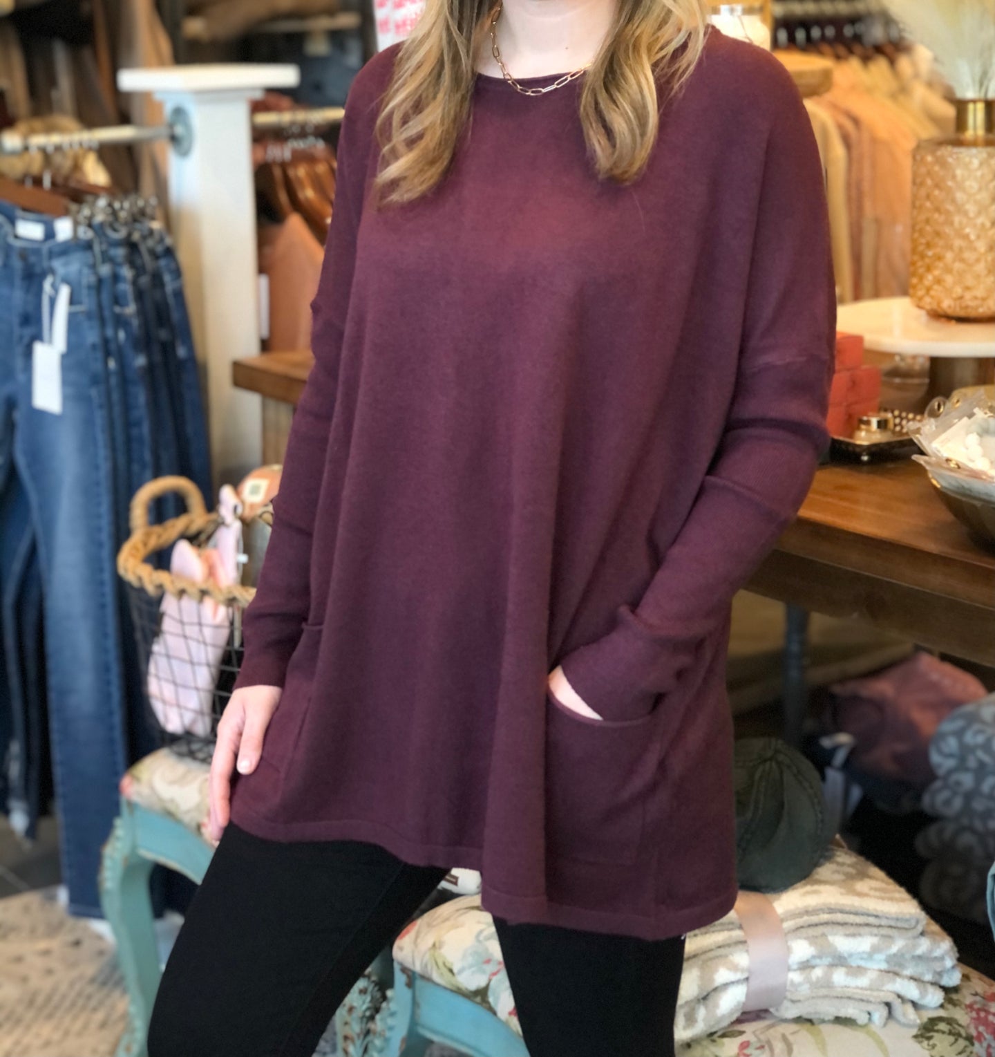 Pocket sweater eggplant